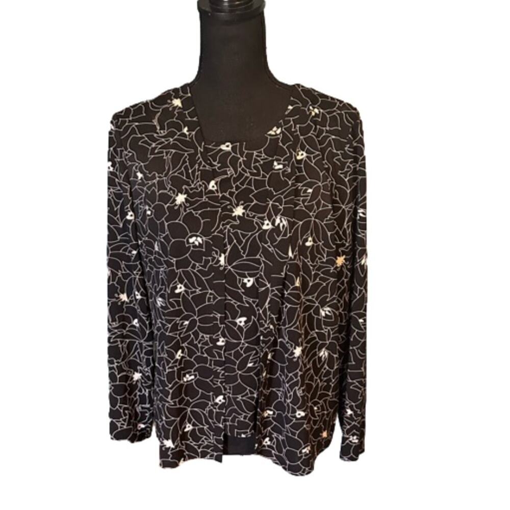 Worthington Petite Black Floral Two-Piece Set – Size L